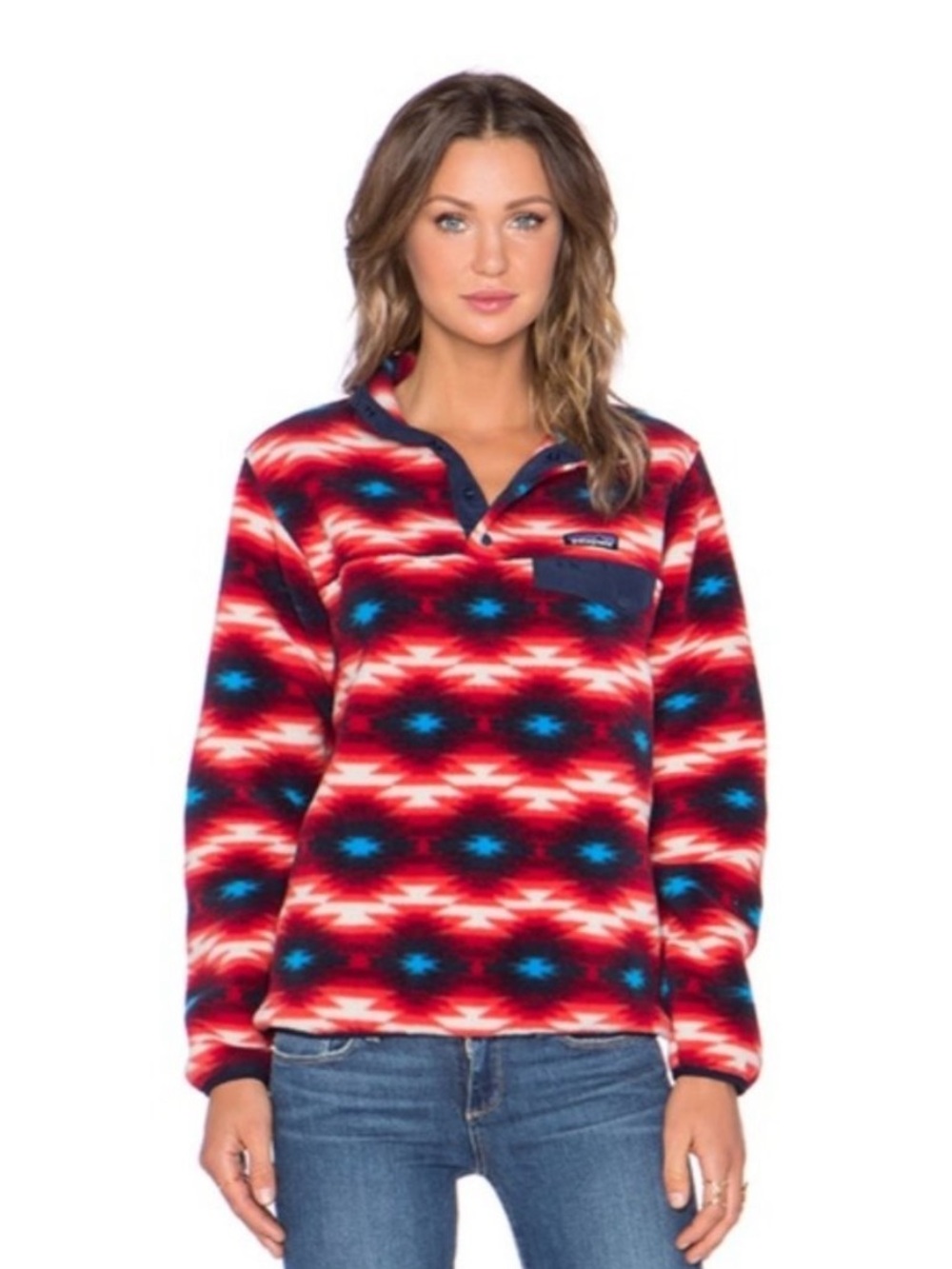 Women’s Patagonia Synchilla Red Wild Desert pullover jacket red blue size small